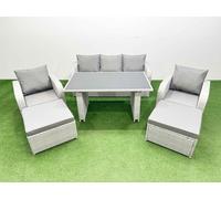 Outdoor Rattan Garden Furniture Dining Set 7-seater with 2 Big Stools Fimous Light Grey One Size