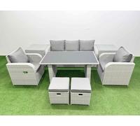 Outdoor Rattan Garden Furniture Dining Set 7-seater with 2 Side Table Fimous Light Grey One Size