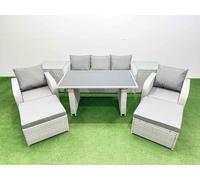 Outdoor Rattan Garden Furniture Dining Set 7-seater with 2 Side Tables Fimous Light Grey One Size