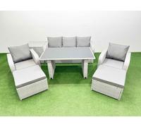 Outdoor Rattan Garden Furniture Dining Set 7-seater with Side Table Fimous Light Grey One Size