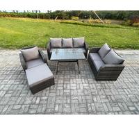 Fimous Outdoor Rattan Garden Furniture Set 7 Seater Patio Lounge Sofa Set with Dining Table Big Footstool Dark Grey Mixed