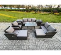 Outdoor Rattan Garden Furniture Set 9 Seater Patio Lounge Sofa Set with Dining Table 2 Big Footstool 2 Side Tables Dark Grey Mixed Fimous Dark Grey One Size