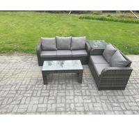 Outdoor Rattan Garden Furniture Set Patio Lounge Sofa Set with Rectangular Coffee Table Side Table Dark Grey Mixed Fimous Dark Grey One Size