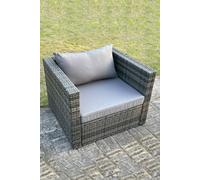 Outdoor Rattan Single Sofa Chair Garden Furniture With Seat and Back Cushion Fimous Dark Grey One Size