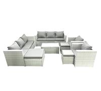 Outdoor Rattan Sofa Garden Furniture Set with 2 Armchairs Oblong Coffee Table 3 Footstools Light Grey Mixed Fimous Light Grey One Size