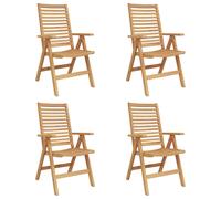 Outdoor Recliner Chair Brown Solid Teak 6-Position Foldable Space-Saving 4pc Set