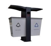Outdoor Recycling Bin Durable Metal Double-Barrel Sorting with Ashtray Removable Easy Install Garbage Storage
