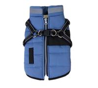 Outdoor Reflective Cold-Proof Waterproof Fleece-Lined Warm Dog Coat With Zipper D-Ring For Shiba Inu Pug Poodle Schnauzer,Blue,L