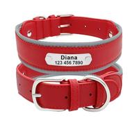 Outdoor Reflective Dog Collar Personalized Leather Dog Collar Custom Engraved Pet Nameplate Collar Adjustable Dog Collar Necklace Suitable For Pitbull German Shepherd Labrador,Red,M