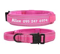 Outdoor Reflective Military Tactics Personalized Nylon Dog Name Phone Number Collar Suitable For French Bulldog Shiba Inu Greyhound,Rose,XL