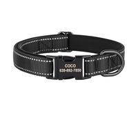 Outdoor Reflective Personalized Adjustable Nylon Dog Collar Customized ID Name Collie Labrador Bulldog Collar,black,M