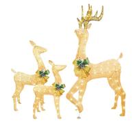 Outdoor Reindeer Christmas Decorations Lighted, Set Of 3 Light Up Reindeer Decorations, Acrylic Christm as Deer Family Set With Led Lights, Pre-lit Christmas Deer For Yard Garden Pathway Patio Porch