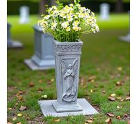 Outdoor Resin Cemetery Vase with Ground Spike and Drain Hole, Angel Motif Memorial Flower Holder for Graves, Gardens, Lawns, and Various Outdoor Areas