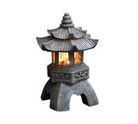 Outdoor Resin Solar Pagoda Lantern Garden Statue With Photosensitive Chip Automatic Night Lighting Tranquil Zen Decor Weather-Resistant Gray 26x14x14cm For Garden Patio Balcony(topped)