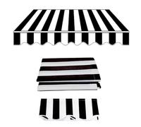 Outdoor Retractable Awning Fabric Replacement UV-Resistant Canopy Cover with Valance for Patio Deck Balcony - Black & White 13x9ft/4x2.7m Sunshade Solution