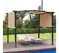 Outsunny Outdoor Retractable Gazebo Overhead Backyard Shade Sun Shelter Steel - Khaki