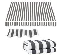 Outdoor Retractable Sun Canopy 3.5x - UV Protection Manual Awning for Patio/Porch, Grey & White Striped Polyester Fabric, Easy Installation, Waterproof Shade Solution.