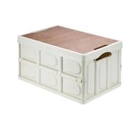 Outdoor Revolution Shimanto Collapsible Storage Box with Wooden Table Top, PP Material, 52 x 35.5 x 28cm, White and Brown, Camping Storage Solution