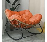 Outdoor Rocking Chair - Oversized Rattan Wicker Lounge Chair with Cushions, Modern Egg Rocker, Comfortable Padded Patio Seating