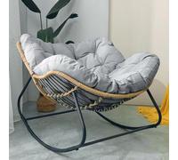 Outdoor Rocking Chair - Oversized Stainless Steel Egg Chair with Green Velvet Cushion, Ideal for Garden, Bedroom, Living Room, Terrace, with Rattan Accents