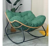 Outdoor Rocking Chair - Oversized Stainless Steel Egg Chair with Green Velvet Cushion, Ideal for Garden, Bedroom, Living Room, Terrace, with Rattan Accents