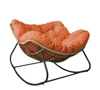 Outdoor Rocking Chair, Patio Egg Rocking Chair, Indoor Papasan Chair, Rattan Weave with Thick Cushion, Comfortable Skin-friendly for Bedroom Living Room Porch Garden,Orange-Large
