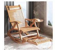 Outdoor Rocking Chair, Portable Wooden Lounge Chair with 5 Adjustable Positions, High Back Rest, Foldable Design, Foot for Balcony, Patio, and Indoor Use