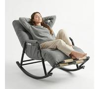 Outdoor Rocking Chair with Adjustable Backrest & Leg Rest,Waterproof Leather Lounge Chair with Durable Steel Frame,Ideal for Nursery, Living Room or Patio