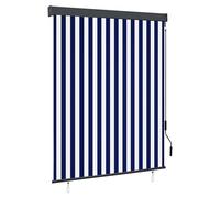 Outdoor Roller Blind Blue/White 140x250cm Polyester & Aluminum Ceiling Mount UV