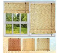 Outdoor Roller Blinds Waterproof, Bamboo Blinds for Windows Door, Natural Bamboo Reed Curtain Blinds Customizable 40 60 80 100 120 140 150 160 170cm Curtain Sunshade Easy to Install Roman Blind