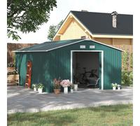 Outsunny 13 x 11Ft Garden Storage Shed W/2 Doors Galvanised Metal Green, Green