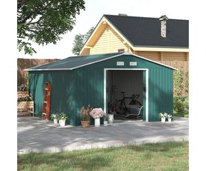 Outdoor Roofed Metal Storage Shed Foundation Vent & Doors Green