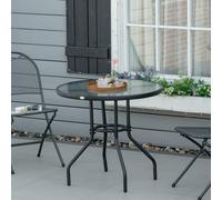 Outdoor Round Dining Table Tempered Glass Top Steel w/ Parasol Hole 100cm