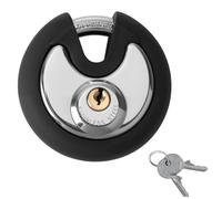 Outdoor Round Key Padlock with Keys for Storage Unit, 70mm Round Stainless Steel Disc Pad Lock Heavy Duty Padlock Weatherproof with Rubber Bumper for Sheds Gate Garages Container and Fence