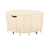 Outdoor Round Table Cover Waterproof Oxford 420D Heavy Garden Furniture Chair Set Dust Covers Wicker Protection Patio Rain Snow(Beige,185x110m)