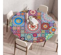 Outdoor Round Tablecloth Elasticated Edges Wipe Clean Round Bohemia Mandala Table Cloth Small Waterproof Polyester Coffee Table Cover Table Protectors for Dining Bistro Garden (Colour 1,60cm)