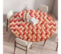 Outdoor Round Waterproof Polyester Table Cloth with Elasticated Edges,Wipe Clean,Coffee Table Cover,Vintage Woven Woodgrain Pattern Tablecloth for Dining Bistro Garden (Red,100 cm / 39.4inch)
