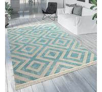 Outdoor Rug Blue White Balcony Terrace Diamond Pattern Scandinavian Design
