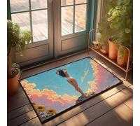 Outdoor Rug Doormat Empowered Woman With Sword On Rocky Outcrop Amidst Vibrant Sky Doormat Welcome Mat Indoor Non Slip Fall Rug(50X80CM)