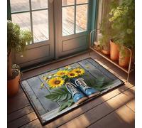 Outdoor Rug Doormat Vintage Boots Blooming With Sunflowers: A Rustic Charm Display Doormat Welcome Mat Indoor Non Slip Fall Rug(50X80CM)