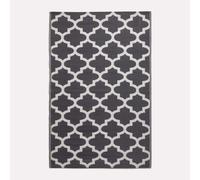 HOMESCAPES Luxury Runner Outdoor Rugs for Garden Patio Waterproof 100% Recycled Plastic Mat Carpet 75 x 200cm Reversible White & Black Geometric Rug Nola, Indoor/Outside & Portable, Seamless