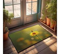 Outdoor Rug With Dragonfly On A Yellow Flower. Textured Bath Stays Funny
