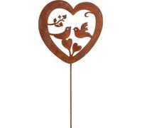 Outdoor Rustic Rusty Metal Spike Love Birds Heart Garden Plaque Silhouette Ornament