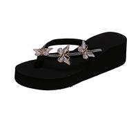 Outdoor Sandals Women, Women's Wedge Slippers, Versatile Non-Slip Casual Shoes, Women's Flip Flops with Shiny Rhinestone, Women Casual Smart Party Shoes, Christmas Gifts, beige, 6 UK
