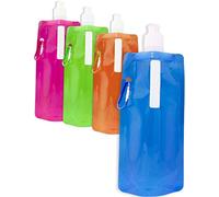 Outdoor SAXX® - 4 x foldable space saving drinking bottle with carabiner; bicycle backpack hiking festival aircraft; foldable coloured 500 ml, set of 4