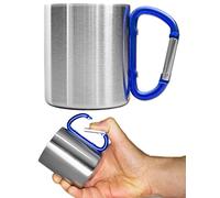 Outdoor Saxx® - Outdoor Mug, Camping Mug, Compact Lightweight 180 ml with Screwed Blue Carabiner Handle Stainless Steel for Hiking, Trekking, Work