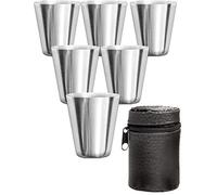 Outdoor Saxx® Set of 6 Stainless Steel tumblers, 6 Unbreakable tumblers + Leather case, Ideal Accessory for Hip Flask