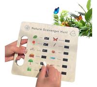 Outdoor Scavenger Hunt Board - Handheld Wooden Game Slate, Seek And Find Camping Challenge, Interactive Discovery System, Children’s Learning Plaything With Carrying Handle | Wilderness Entertainment