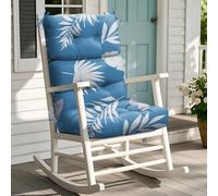 Outdoor Seat Cushion Replacement, Waterproof Thicked 112x53.3x10 cm Garden Adirondack Chair Cushions with Ties, High Back Rocking Chair Pad for Patio Furniture, Blue Leaf