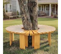 Outdoor Semi-Circular Tree Bench, Weatherproof Solid Wood Slatted Seat, Cozy Rest Area for Lawn, Porch, Deck & Backyard Landscape